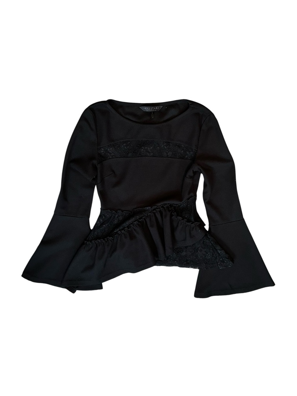 Killstar Yohana Blouse Black Lace Trim Ruffle Peplum Bell Sleeves Vampire Goth